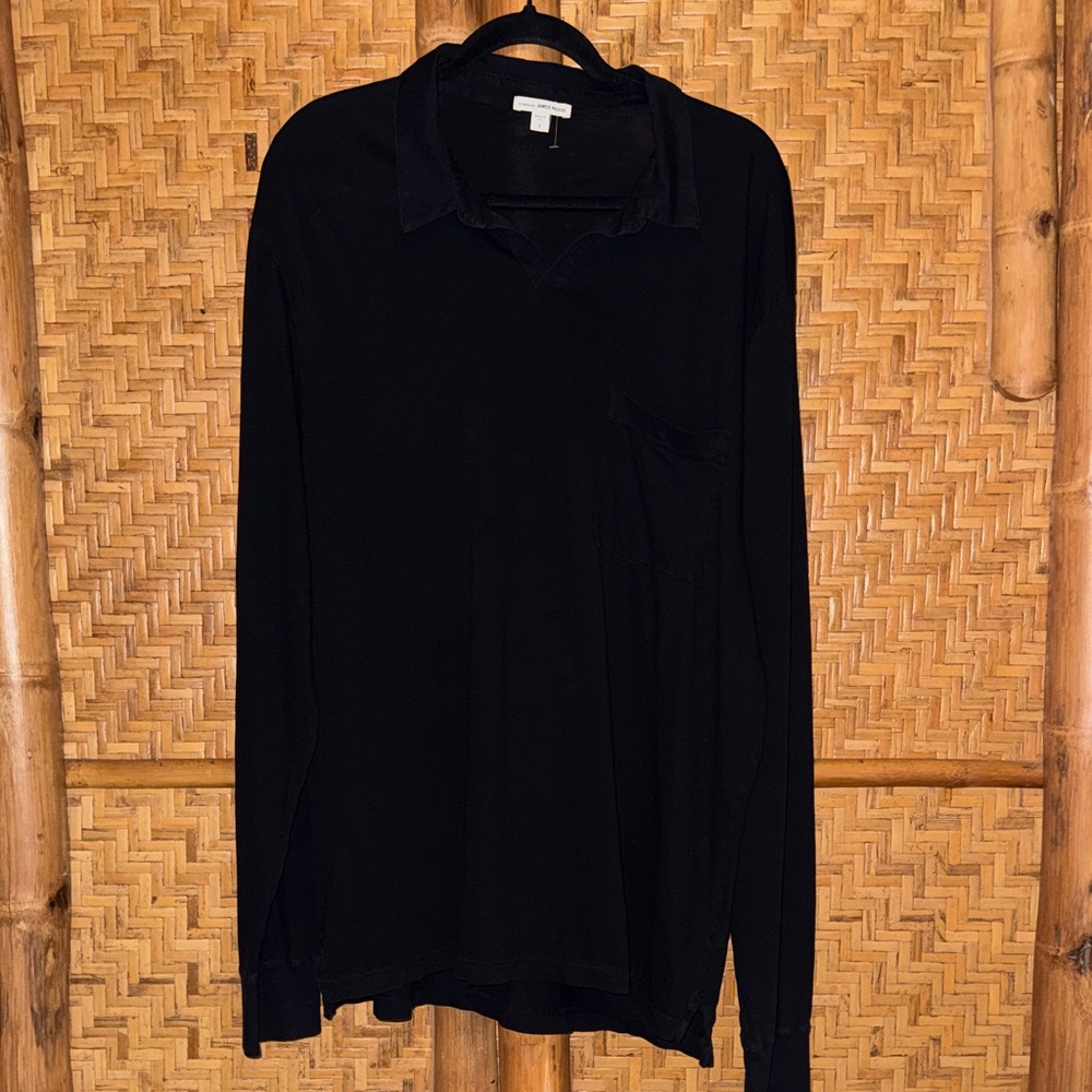 James Perse black Long Sleeve collared slub cotton Shirt size 5 - Picture 2 of 10